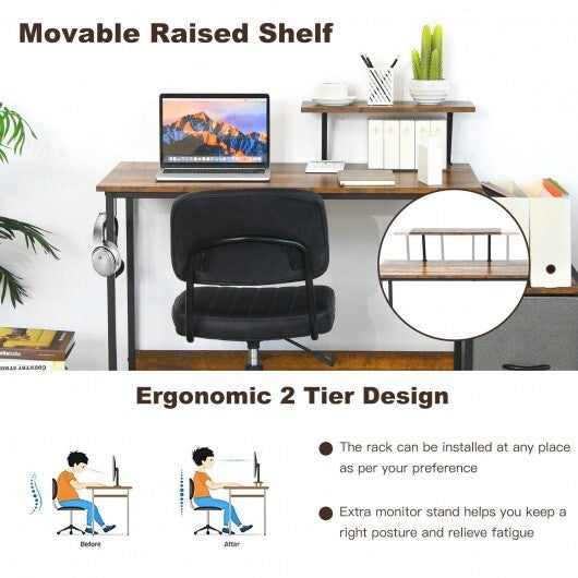 Computer Desk with Reversible Storage Drawer and Moveable Shelf-Brown