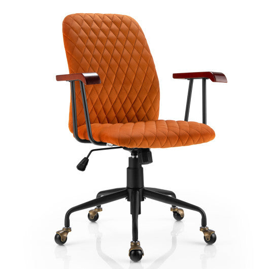 Velvet Home Office Chair with Wooden Armrest Green