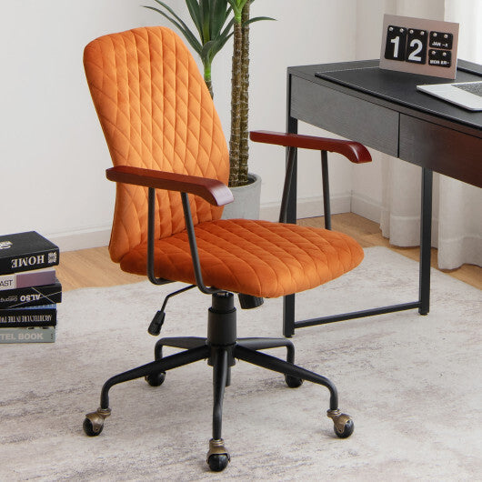 Velvet Home Office Chair with Wooden Armrest Green