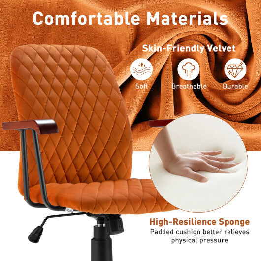 Velvet Home Office Chair with Wooden Armrest Green