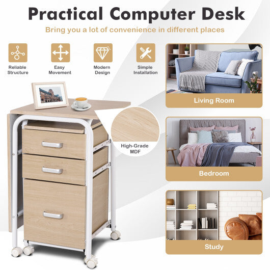 Folding Computer Laptop Desk Wheeled Home Office Furniture-Brown