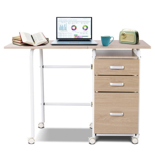 Folding Computer Laptop Desk Wheeled Home Office Furniture-Brown