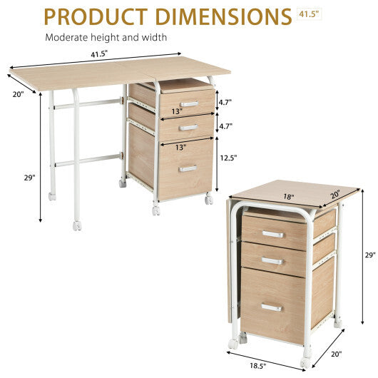 Folding Computer Laptop Desk Wheeled Home Office Furniture-Brown