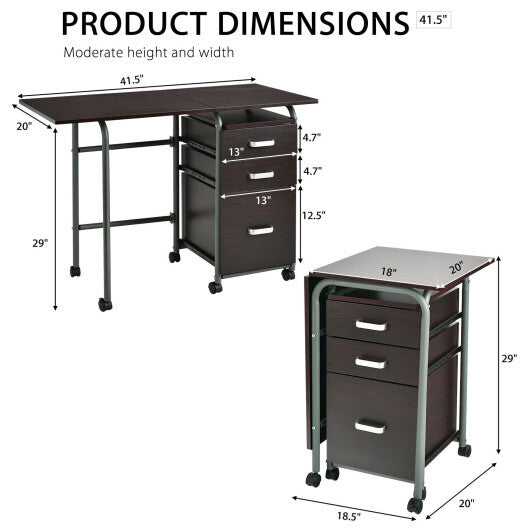 Folding Computer Laptop Desk Wheeled Home Office Furniture-Brown