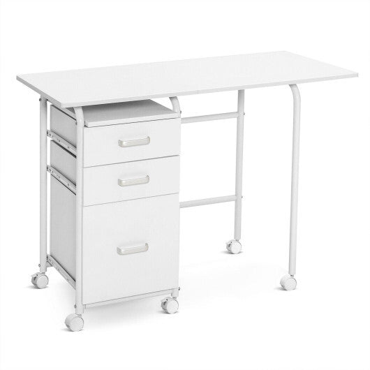 Folding Computer Laptop Desk Wheeled Home Office Furniture-Brown