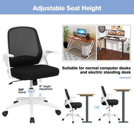 Adjustable Mesh Office Chair Rolling Computer Desk Chair with Flip-up Armrest-Black