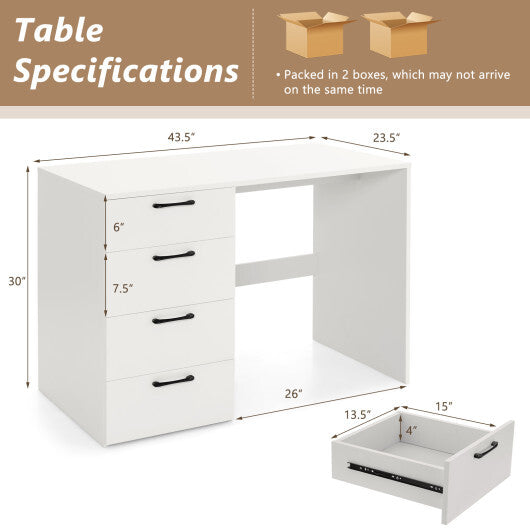 43.5 Inch Computer Desk with 4 Large Drawers-White