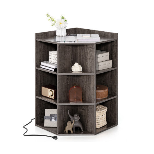 3-Tier Corner Cabinet with Charging Station for Bedroom-White