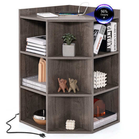 3-Tier Corner Cabinet with Charging Station for Bedroom-White