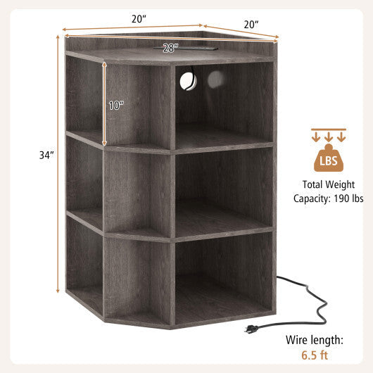 3-Tier Corner Cabinet with Charging Station for Bedroom-White