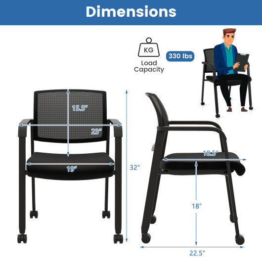 Set of 2 Stackable Reception Room Chairs with Padded Seat-Black