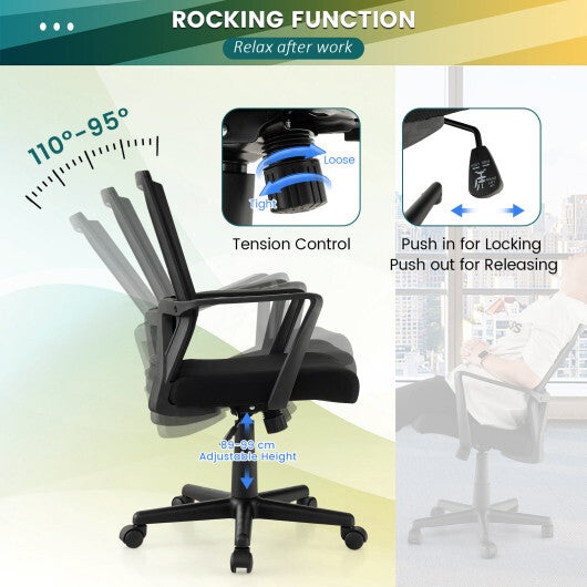 Ergonomic Desk Chair with Lumbar Support and Rocking Function-Black
