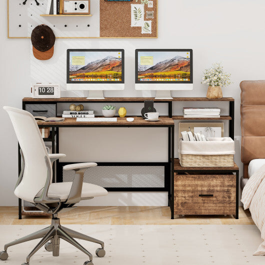 67 Inch Computer Desk with Monitor Stand & File Drawer-White