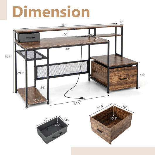 67 Inch Computer Desk with Monitor Stand & File Drawer-White