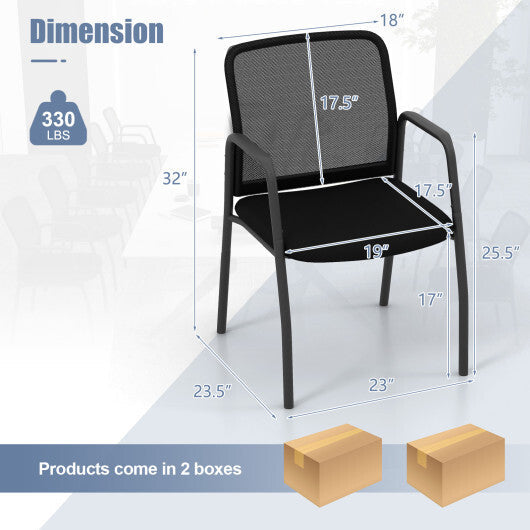 Waiting Room Chair Set of 2 Office Guest Chairs with Ergonomic Mesh Backrest-Black