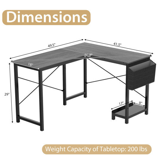 Modern Reversible Computer Desk with Storage Pocket and CPU Stand for Working Writing Gaming-Dark Gray