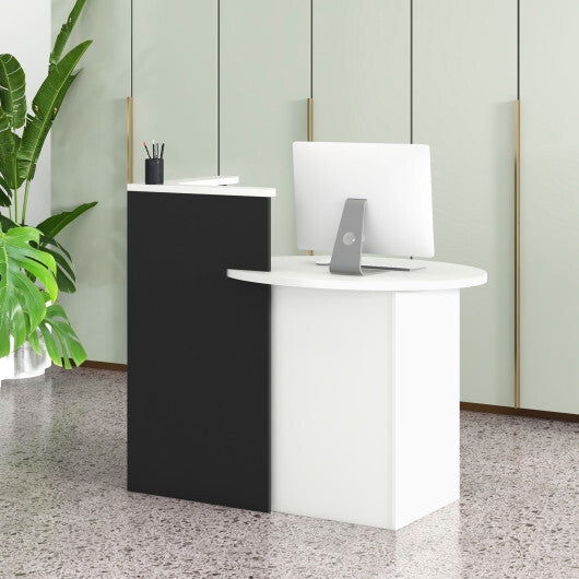 Front Reception Office Desk with Open Shelf and Drawer-Brown & White