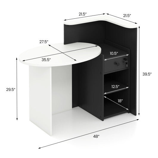Front Reception Office Desk with Open Shelf and Drawer-Brown & White