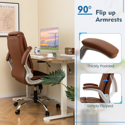 Modern Height Adjustable PU Leather Office Chair with Rocking Function-Black