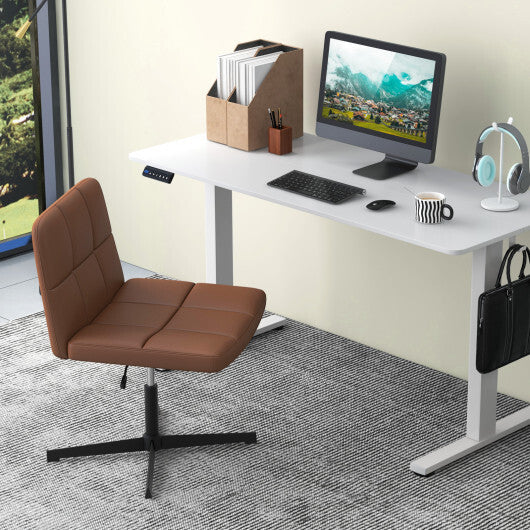 PU Leather Upholstered Cross-legged Office Chair with Oversized U-shaped Seat for Home Office Make Up-Beige