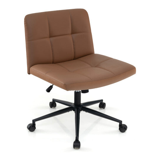 Height-adjustable Armless Desk Chair with Wheels for Home Office Make Up-Beige