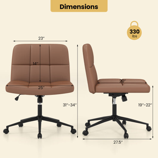 Height-adjustable Armless Desk Chair with Wheels for Home Office Make Up-Beige