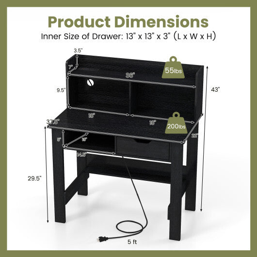 Computer Desk with Power Outlets USB Ports and Type-C-Black