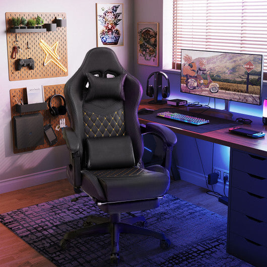 Ergonomic Video Game Computer Chair with Headrest and Lumbar Pillow-Black
