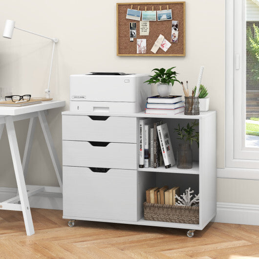 3-Drawer File Cabinet with Adjustable Shelf and Wheels for Letter-Rustic Brown