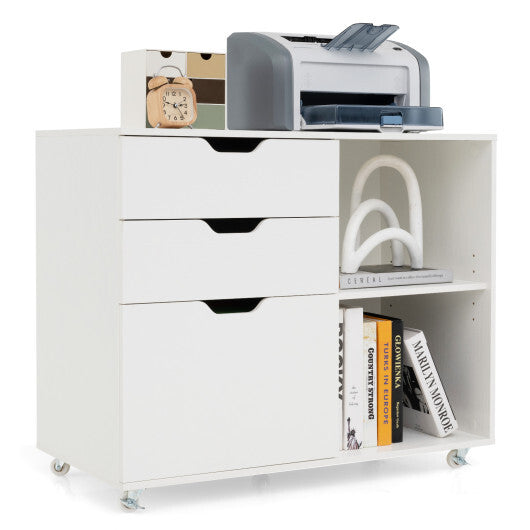 3-Drawer File Cabinet with Adjustable Shelf and Wheels for Letter-Rustic Brown