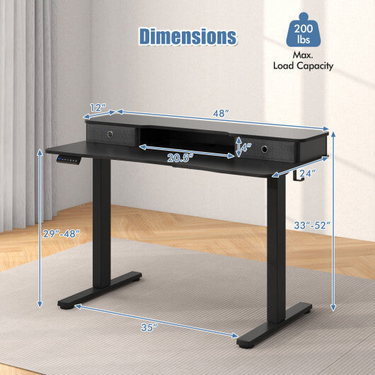 48 Inch x 24 Inch Height Adjustable Electric Standing Desk with 2 Drawers-Rustic Brown