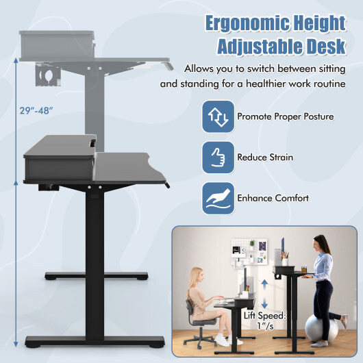 48 Inch x 24 Inch Height Adjustable Electric Standing Desk with 2 Drawers-Rustic Brown