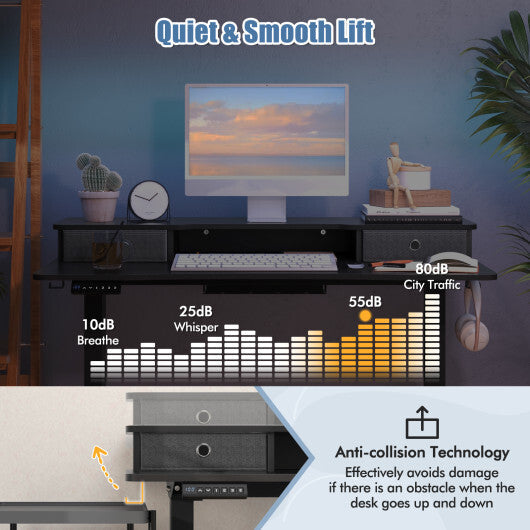 48 Inch x 24 Inch Height Adjustable Electric Standing Desk with 2 Drawers-Rustic Brown