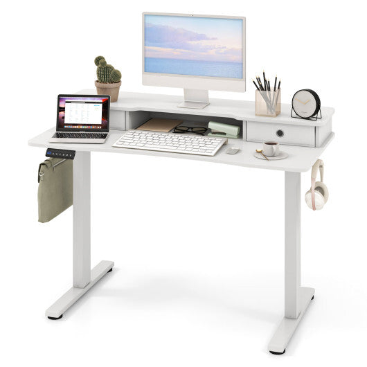 48 Inch x 24 Inch Height Adjustable Electric Standing Desk with 2 Drawers-Rustic Brown