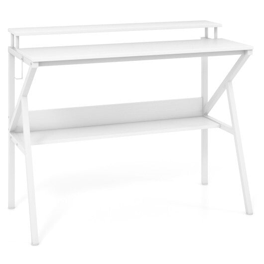 Space Saving Computer Desk with Monitor Stand and Extra Storage Shelf for Work Study-Black