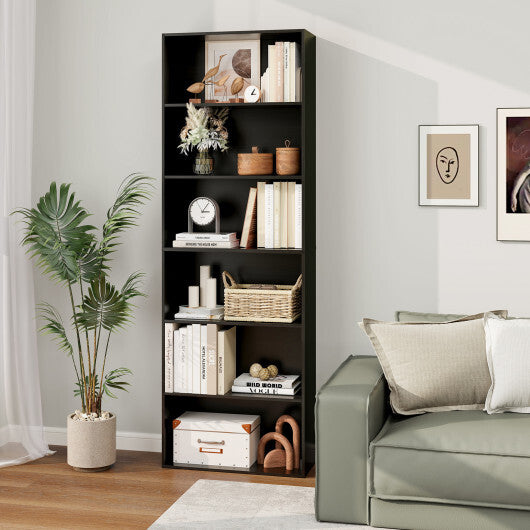 6-Tier Bookcase with 6 Open Shelves and Anti-Toppling Kits-Rustic Brown