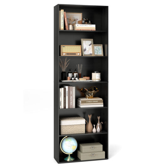 6-Tier Bookcase with 6 Open Shelves and Anti-Toppling Kits-Rustic Brown