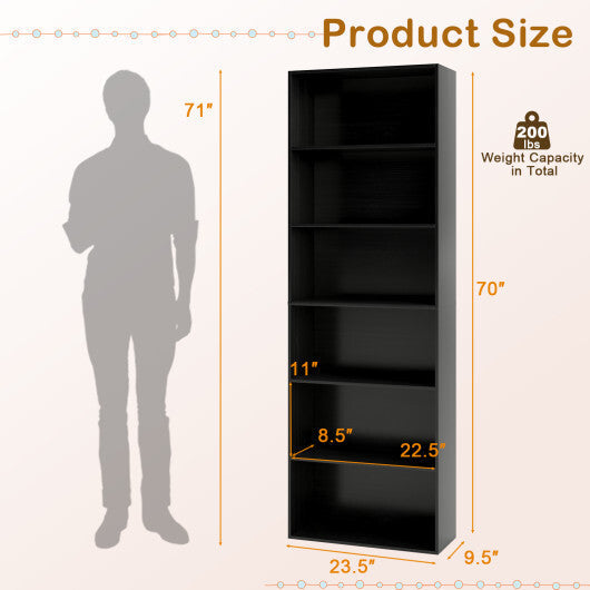 6-Tier Bookcase with 6 Open Shelves and Anti-Toppling Kits-Rustic Brown