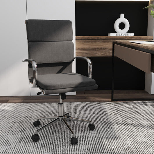 Ergonomic Office Desk Chair with Rocking Backrest and Height-adjustable Padded Seat-Gray