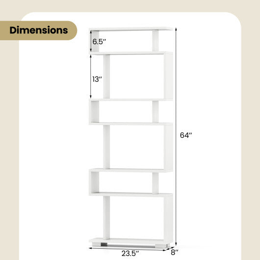 6-Tier Bookcase with Anti-Tipping Kit-White