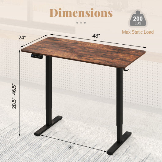48 Inch x 24 Inch Ergonomic Electric Standing Desk with 3 Memory Settings for Home Office-Black