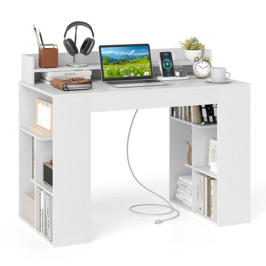 43 Inch Computer Desk with Power Outlets and 2 Bookcases-White