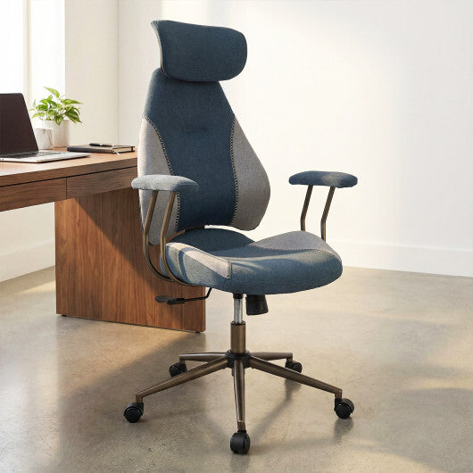 Ergonomic Office Chair Computer Desk Chair with 2D Headrest and Rocking Backrest-Brown