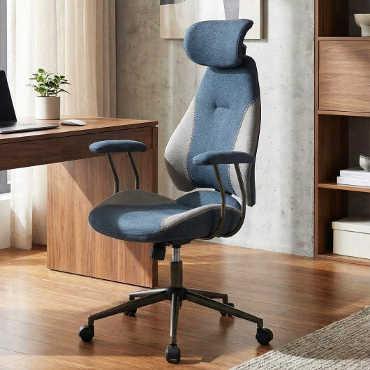 Ergonomic Office Chair Computer Desk Chair with 2D Headrest and Rocking Backrest-Brown