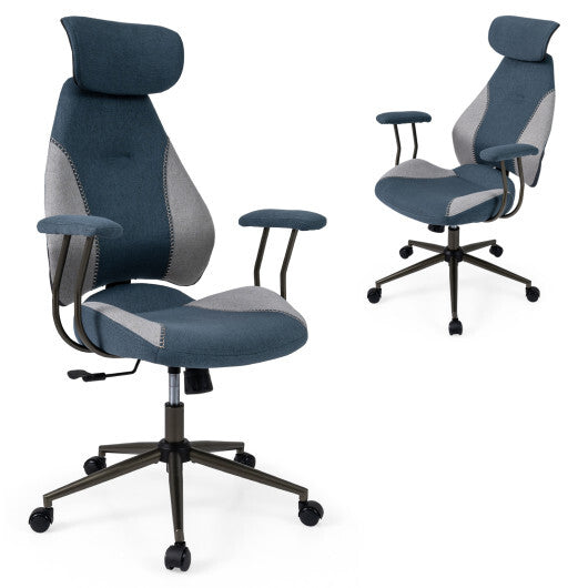 Ergonomic Office Chair Computer Desk Chair with 2D Headrest and Rocking Backrest-Brown