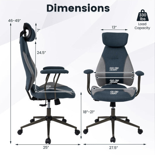 Ergonomic Office Chair Computer Desk Chair with 2D Headrest and Rocking Backrest-Brown