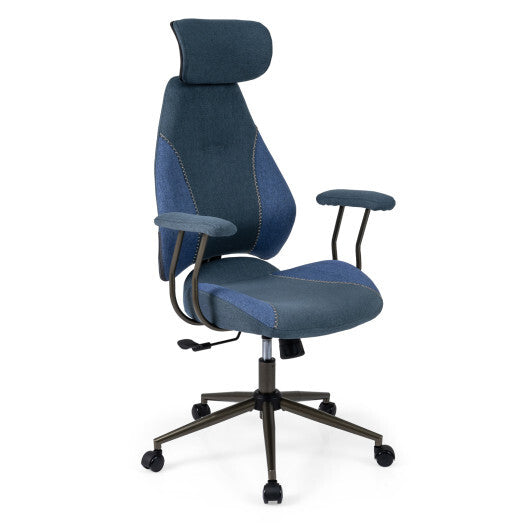 Ergonomic Office Chair Computer Desk Chair with 2D Headrest and Rocking Backrest-Brown