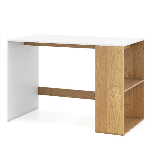 44 Inch Wooden Computer Desk with Bookshelf for Small Space-White and Natural