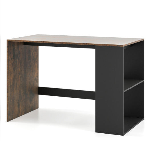 44 Inch Wooden Computer Desk with Bookshelf for Small Space-White and Natural