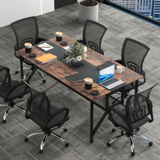 Rectangular Meeting Table with Mesh Storage Shelf and Cable Grommet-Rustic Brown